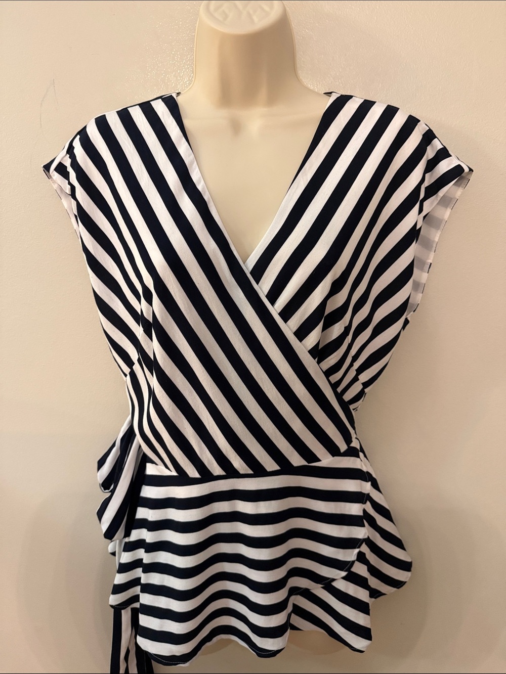 LOFT Black and White Striped Wrap Blouse